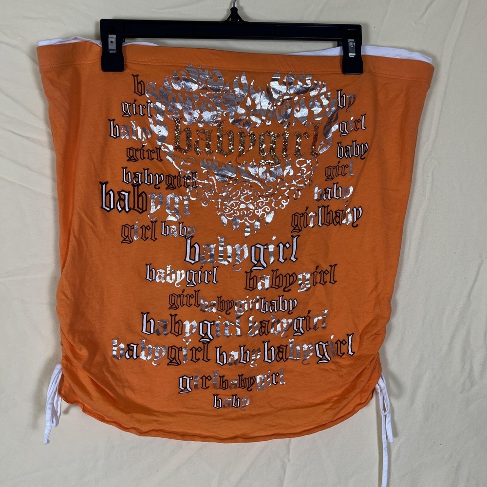 California Girlz Tube Top Sz 1X/2X Orange Babygirl AOP Glitter Y2K Grunge Flames